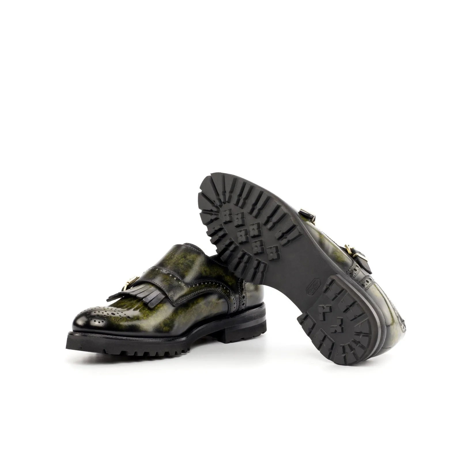 Women's Kiltie Monk Strap Shoes Patina Green 4482 1809 Work Boots