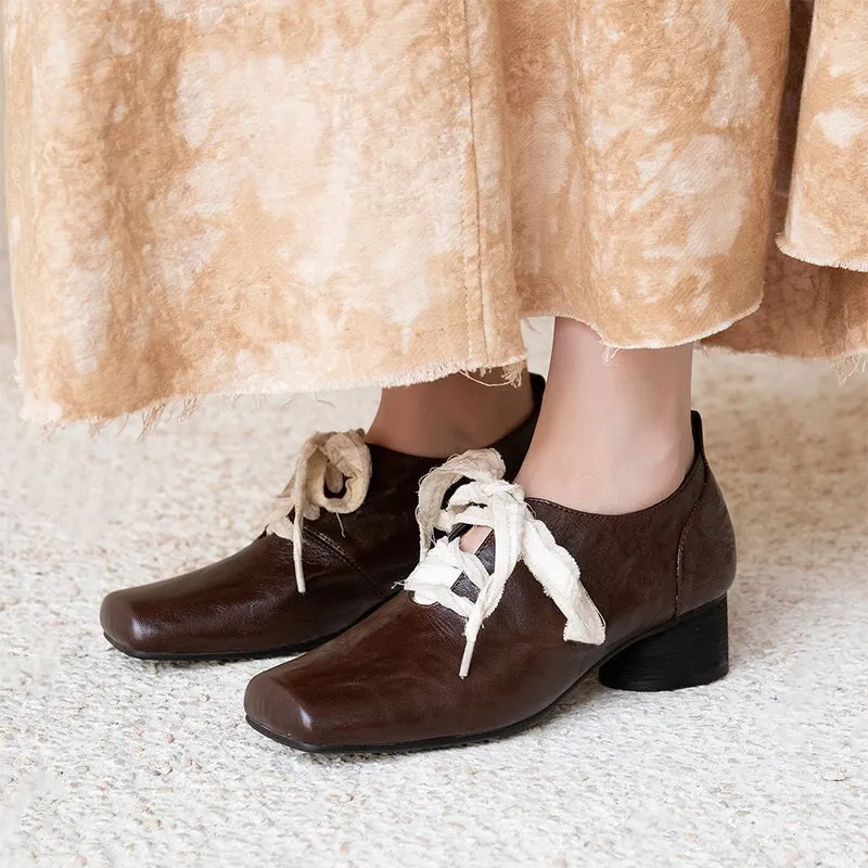 Oxfords No Socks Sheepskin Mary Jane Ballet Flats with Lace up Square Toe in Black/Silver/Brown
