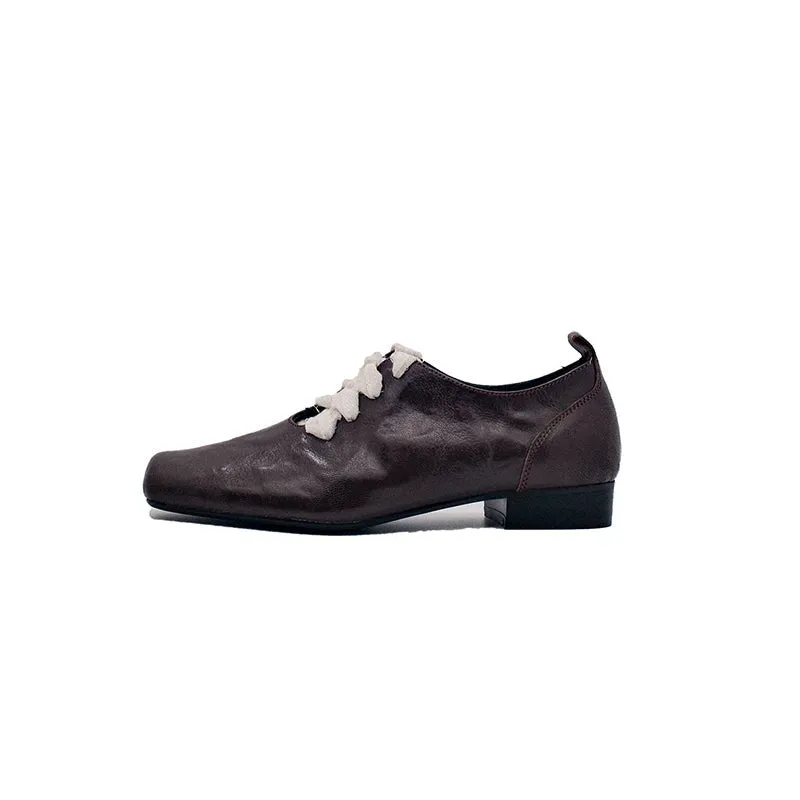 Sheepskin Mary Jane Ballet Flats with Lace up Square Toe in Black/Silver/Brown Bass Oxford Shoes