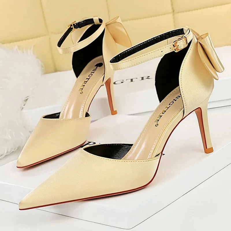 Shoes Bow Woman Pumps Silk High Heels Women Sandals Footjob