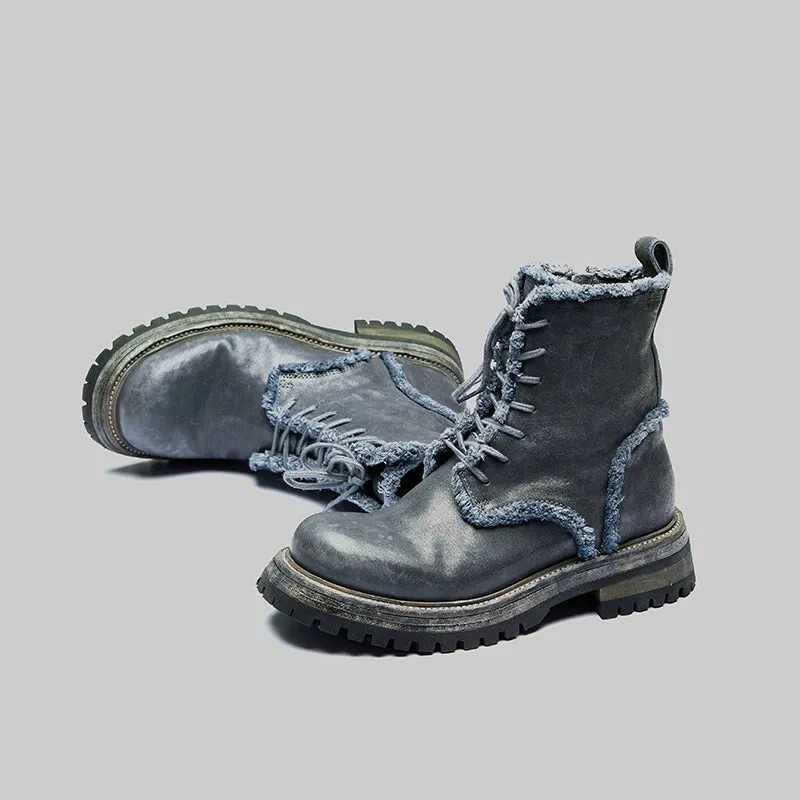 Oxford Casual Dress Shoes Side Zip Horse Leather Martin Boots For Women Fashion Ankle Boots in Black/Coffee/Dark Grey