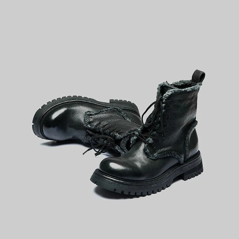 Crazy Horse Oxford Side Zip Horse Leather Martin Boots For Women Fashion Ankle Boots in Black/Coffee/Dark Grey