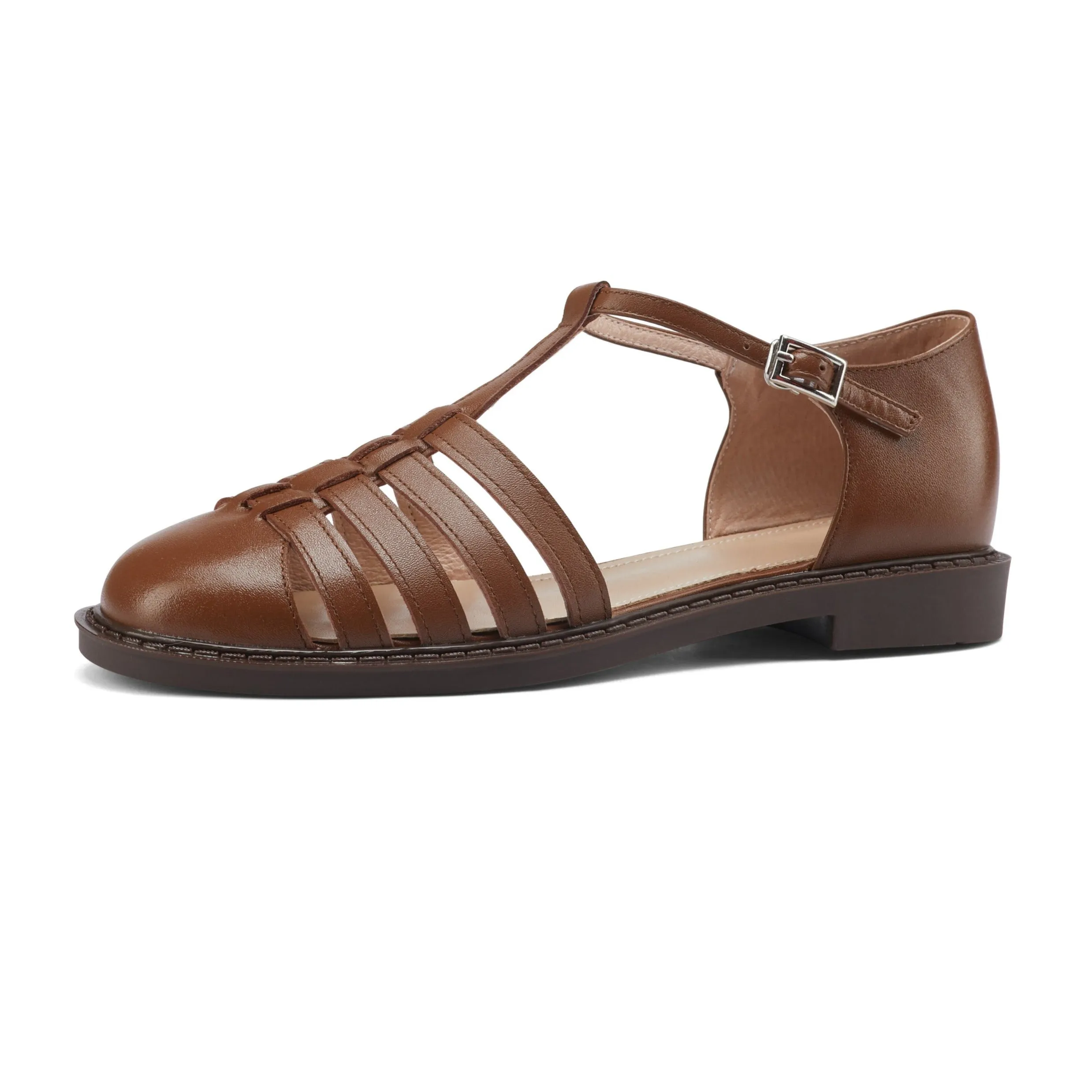 Orthotic Sandals Womens Leather Fisherman Braided Flat Sandals Closed Toe