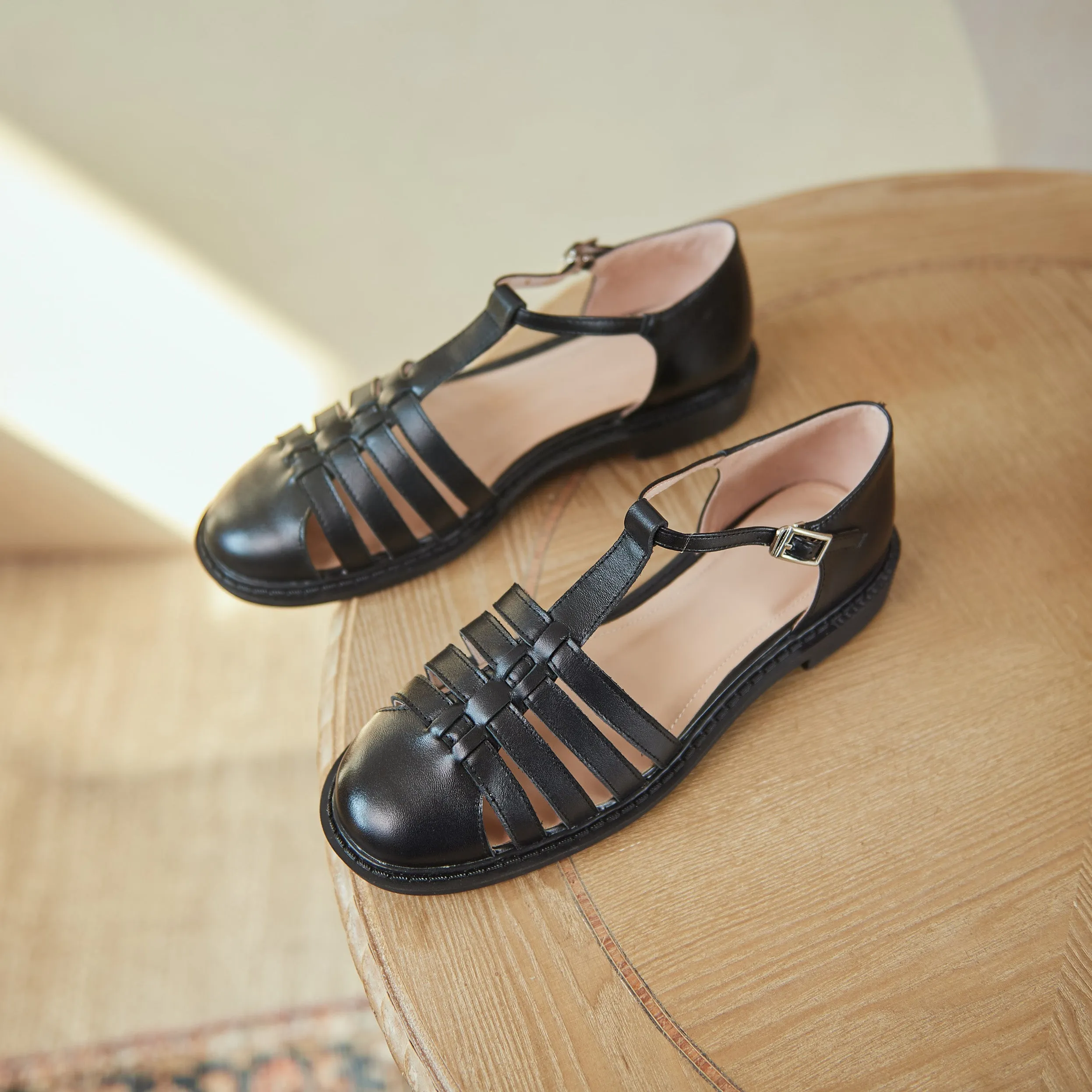 German Sandals Womens Leather Fisherman Braided Flat Sandals Closed Toe