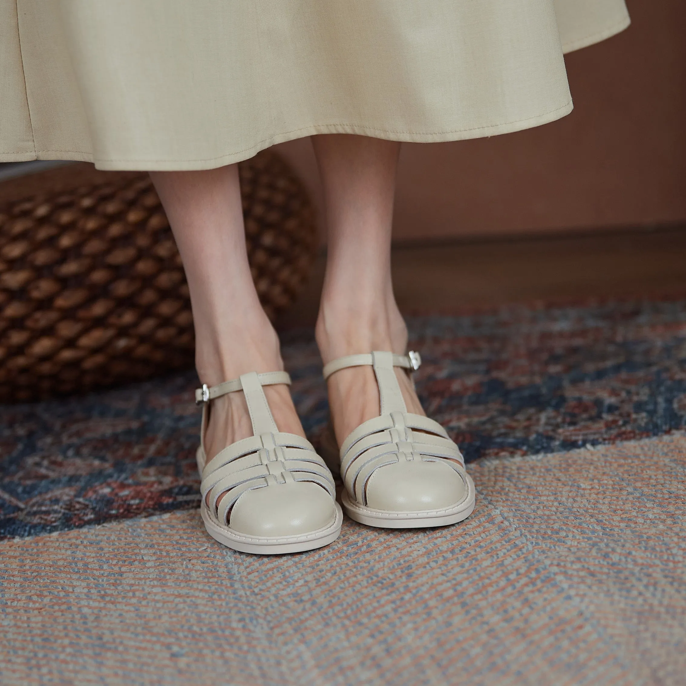 Jacquemus Sandals Womens Leather Fisherman Braided Flat Sandals Closed Toe