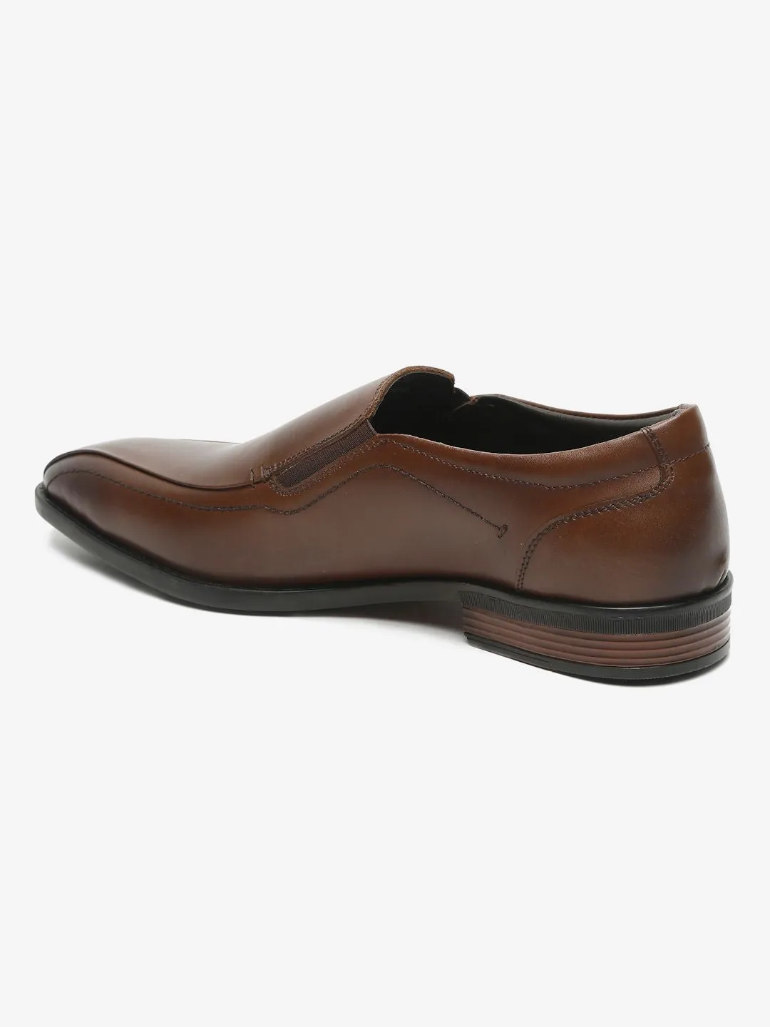 Men Brown Solid Leather Formal Slip-On Loafers Platform