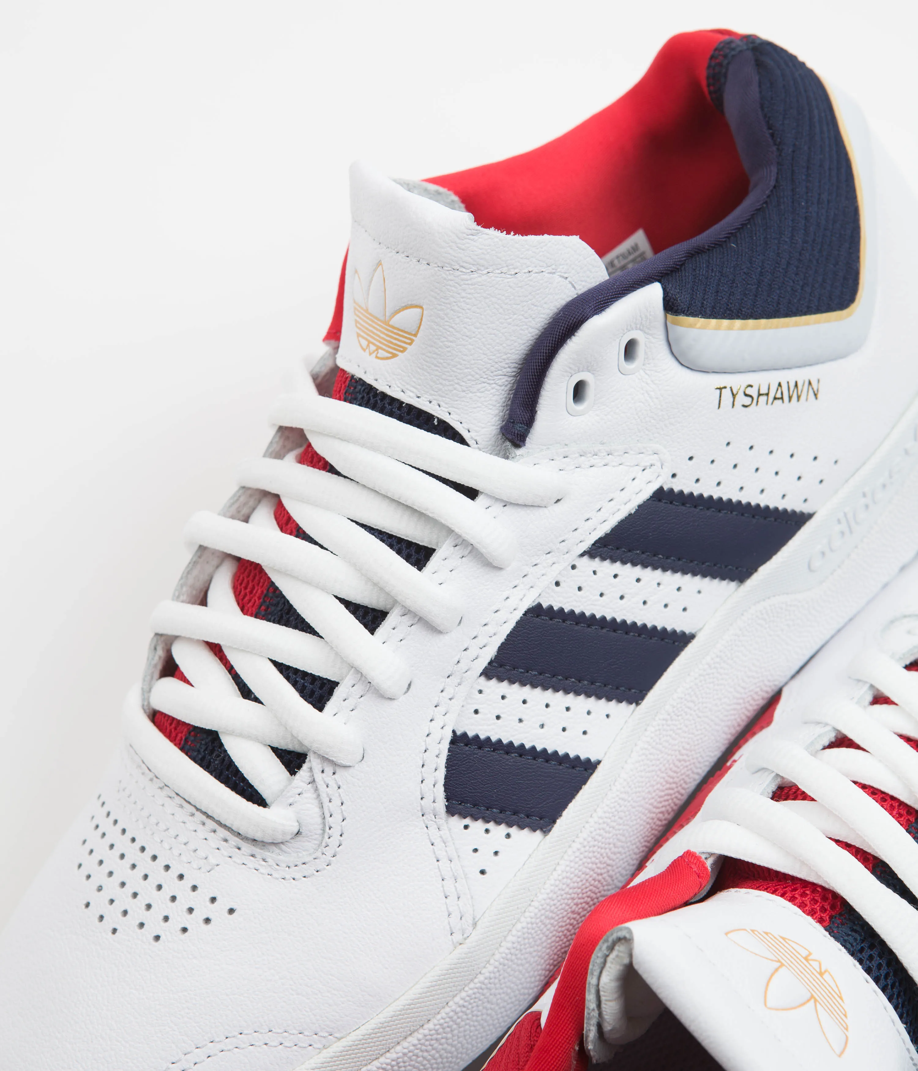 Adidas Samba Shoes Original Adidas Tyshawn Shoes - FTWR White / Collegiate Navy / Gold Metallic