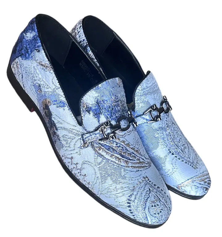 Sky Blue Men's Slip-On Formal Tuxedo Shoes Multicolor Floral Paisley Design Puma Loafers
