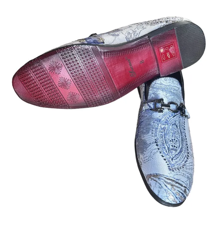 Loafers Snake Sky Blue Men's Slip-On Formal Tuxedo Shoes Multicolor Floral Paisley Design