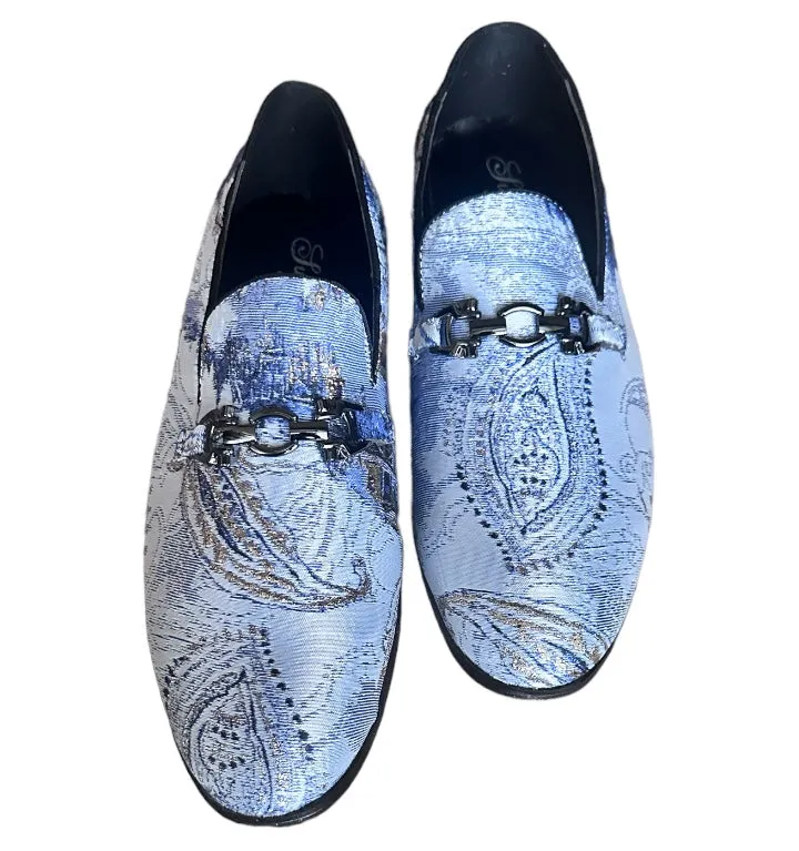 Sky Blue Men's Slip-On Formal Tuxedo Shoes Multicolor Floral Paisley Design Size 13 Loafers