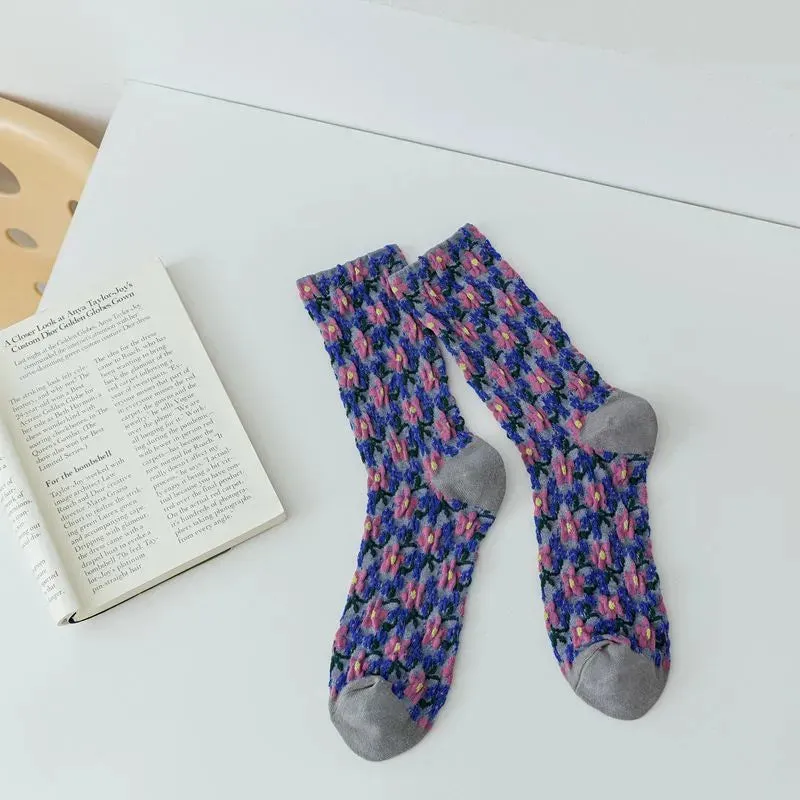 5 Pairs Autumn  Winter Women's Small Flower Stockings Ck Loafers