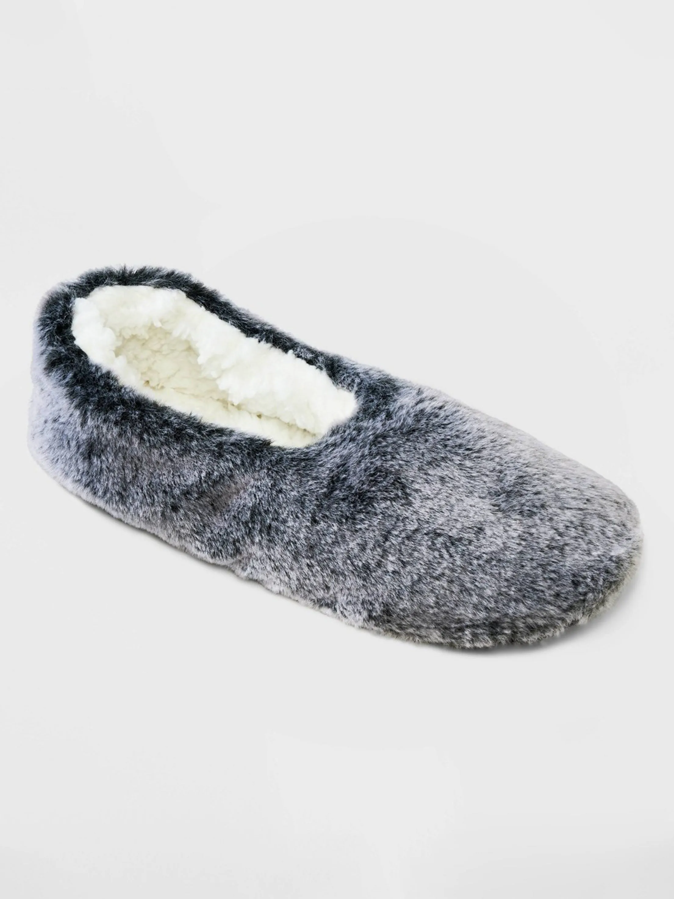 Women's Faux Fur Slippers,Grey Coquette Suede Cold Weather Slippers