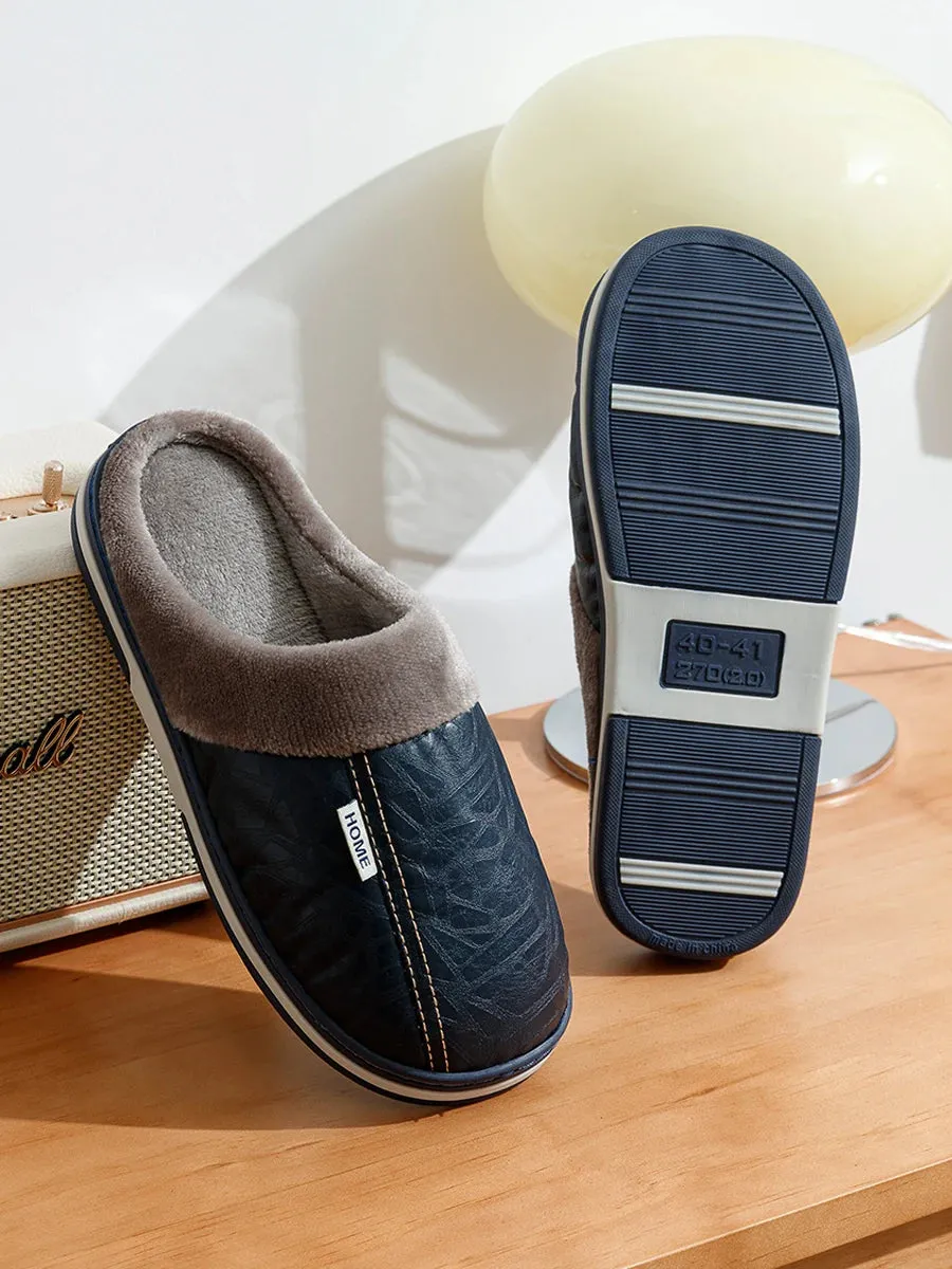 Slippera Big Size Winter Casual Men's Slippers Indoor Waterproof PU Leather Home Shoes Fur Flat Warm Fashion Bedroom Houseshoes
