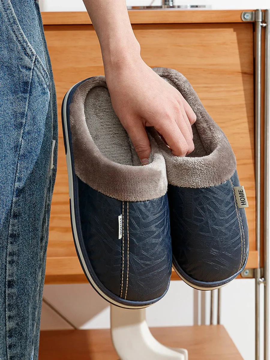 Slippers Sneakers Big Size Winter Casual Men's Slippers Indoor Waterproof PU Leather Home Shoes Fur Flat Warm Fashion Bedroom Houseshoes