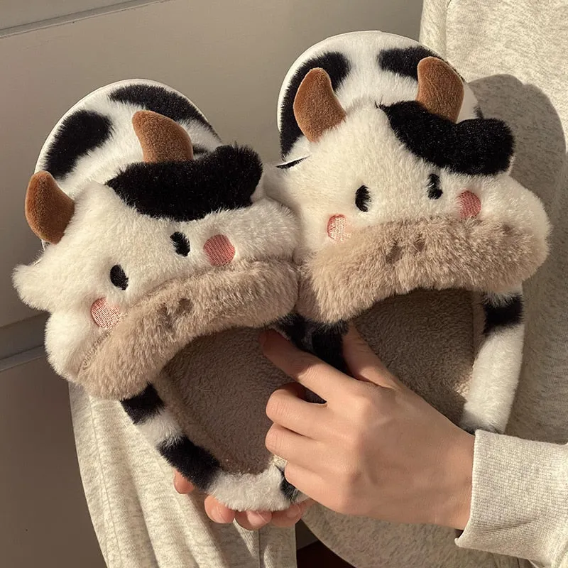 Fluffy Cow Slippers Rechargeable Heated Slippers
