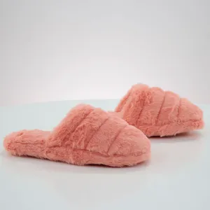 Women's Striped Faux Fur Slippers,Coral Belgian Slippers
