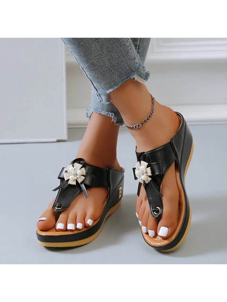 Women'S Sandals With Floral Fluffy House Slippers