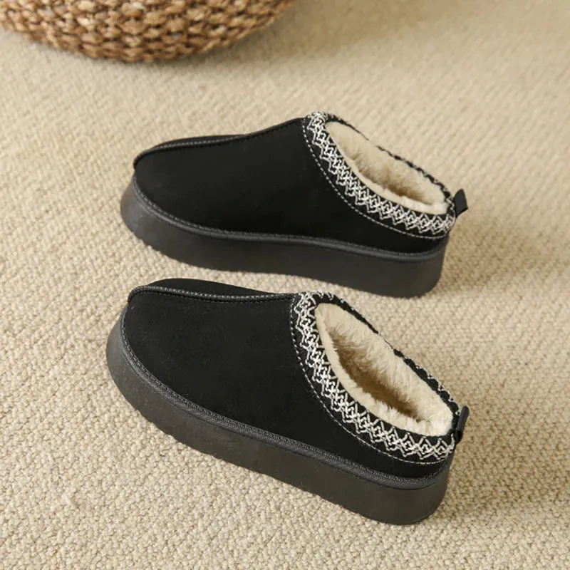 Women's Plush Fleece Half Slippers with Thick Bottom Slide Sandals