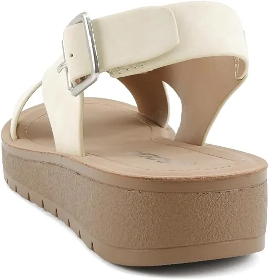 Soda Postman ~ Women Round Toe Crisscross Band Slingback Platform Slide Sandals Gold Sequin Flip Flops