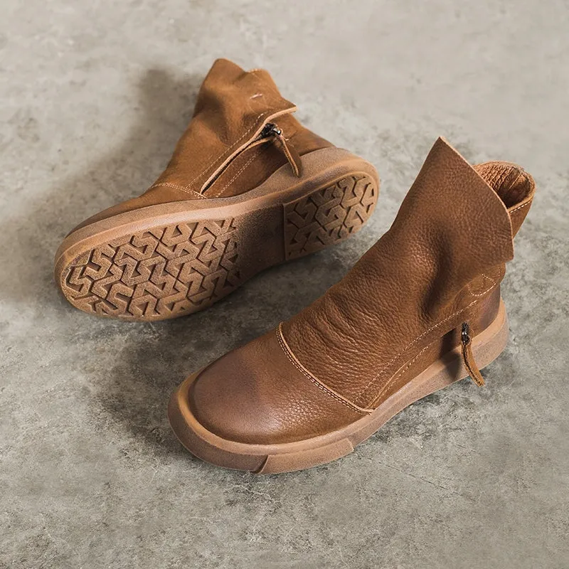 Metallic Silver Oxford Shoes Soft Cowhide Leather Zip Boots Retro Women Chunky Ankle Boots Black/Coffee