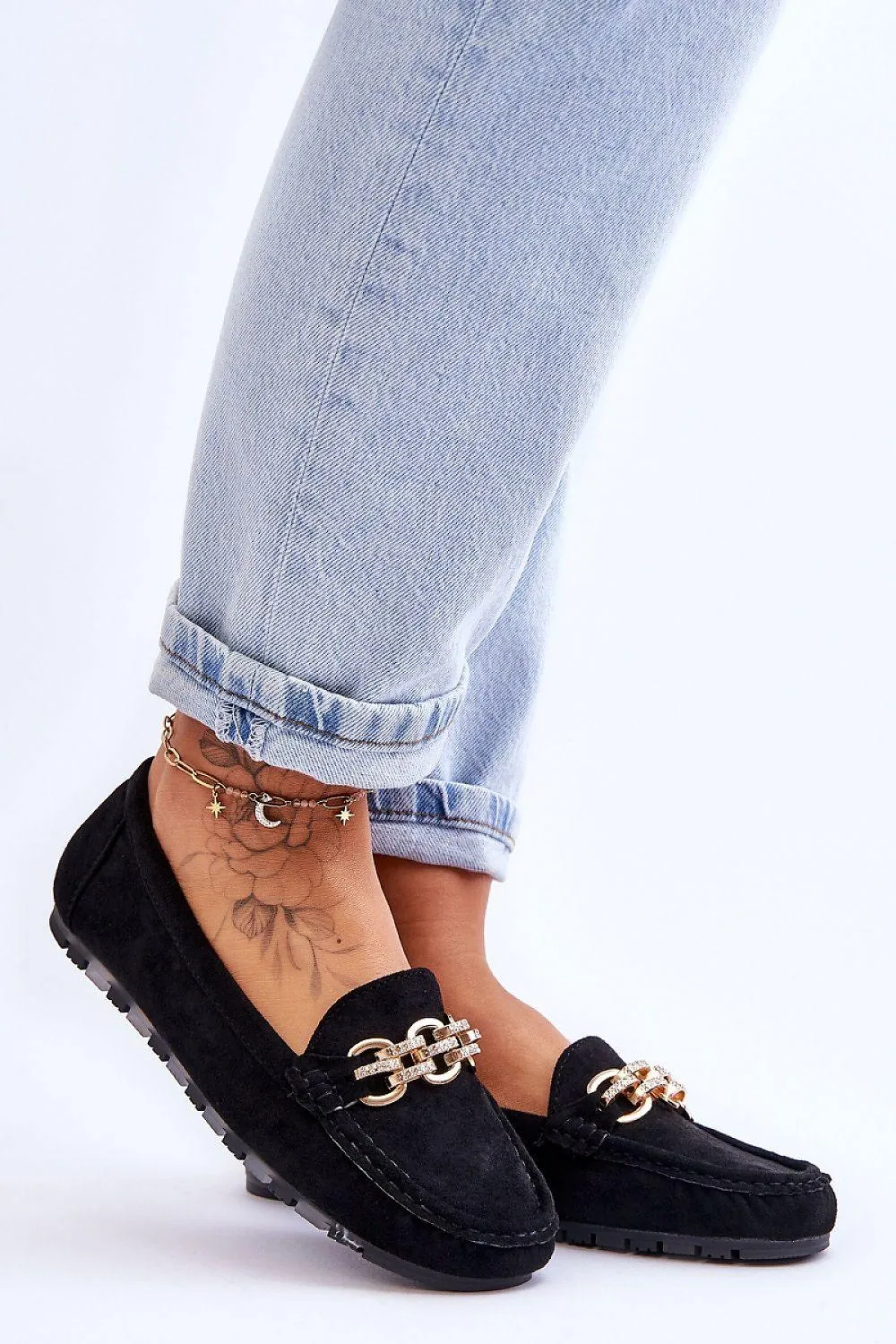 Eco-Suede Women's Moccasins with Rhinestone Detail - Model 180112 Ladies Flatform Loafers