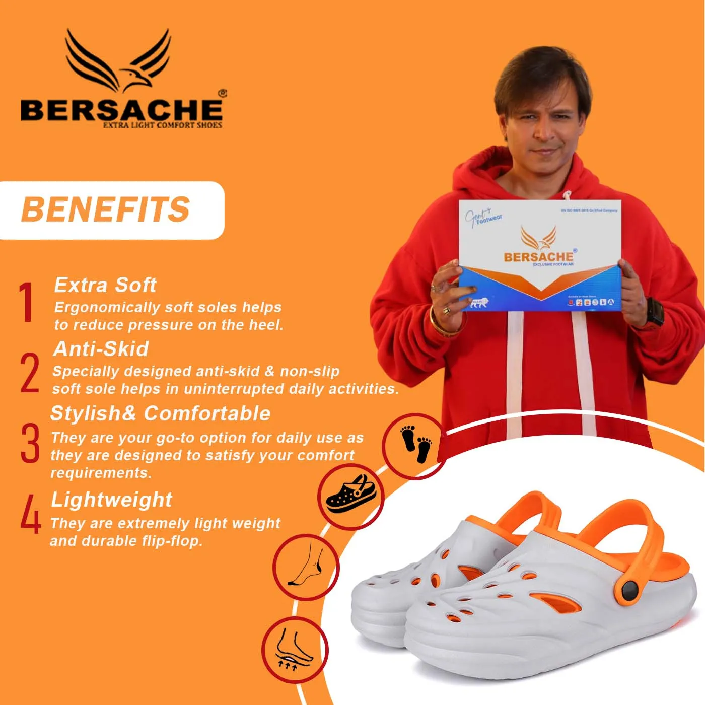 Bersache Extra Soft Classic Casual with Back Strap Regular wear with Ultra Soft & Flexibility Technology Flip-Flop for Men's/ boy,s - 6030 (Orange) Slippers With Detachable Soles