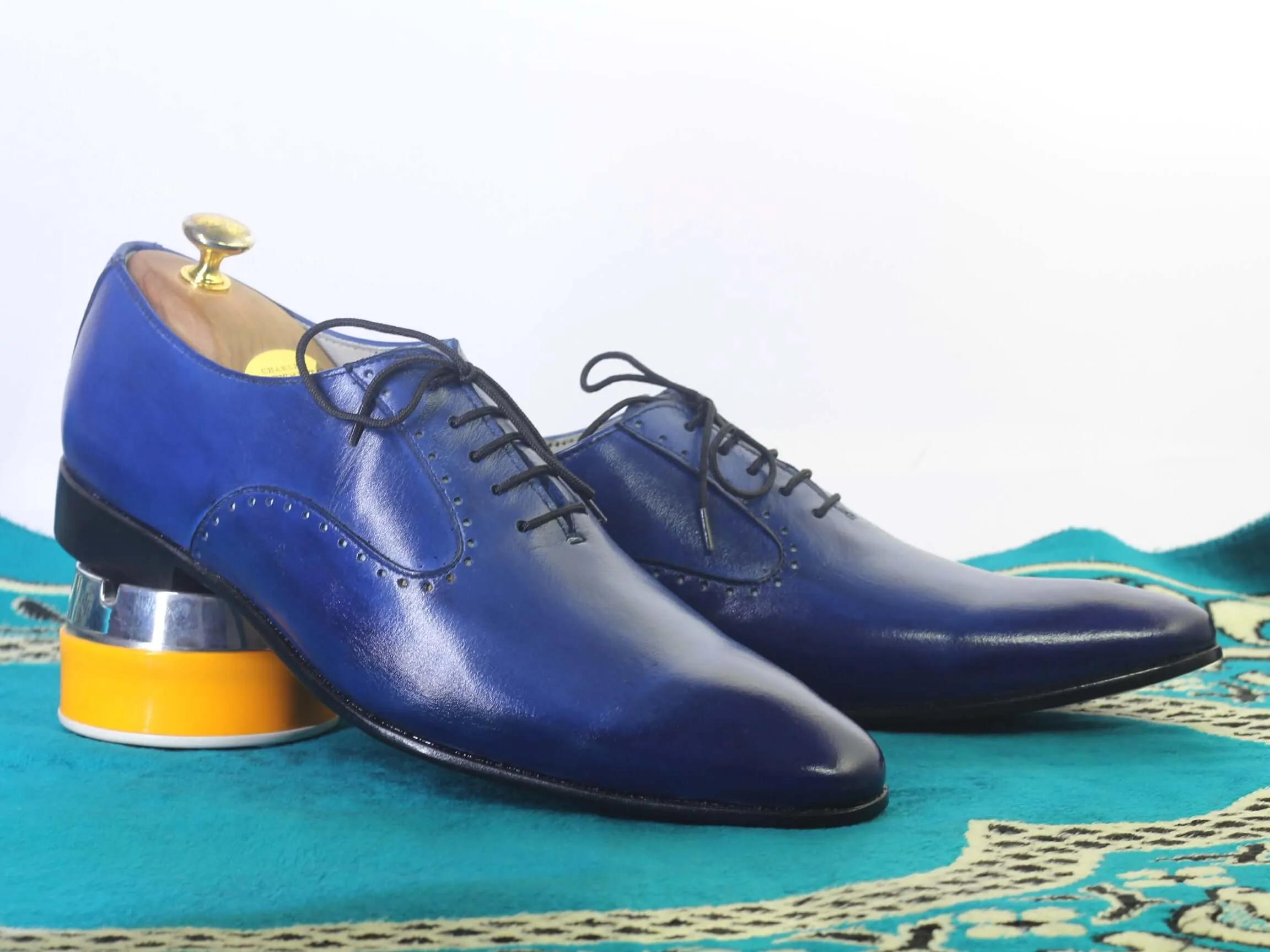 Handmade Men Blue Leather Pointed Toe Shoes, Men Dress Formal Designer Shoes Comfortable Work Shoes For Flat Feet