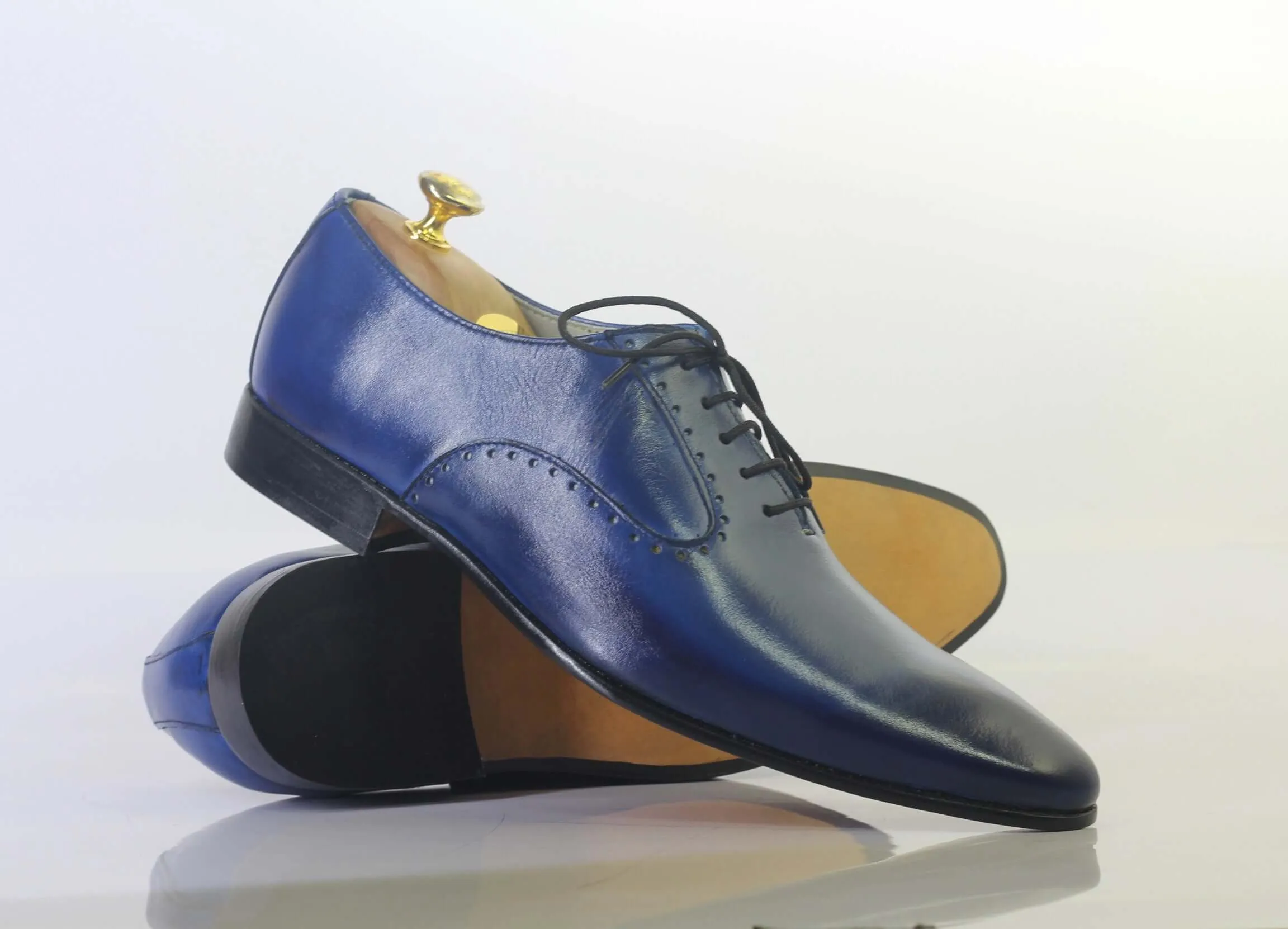 Best Shoes For Very Flat Feet Handmade Men Blue Leather Pointed Toe Shoes, Men Dress Formal Designer Shoes