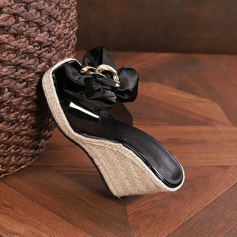 Liyke neue Keile Hausschuhe fr Frauen Sommer Mode rosa Schmetterling-Knoten Designer Sandalen Plattform Abstze Gre 46 Damenschuhe Retro Slides