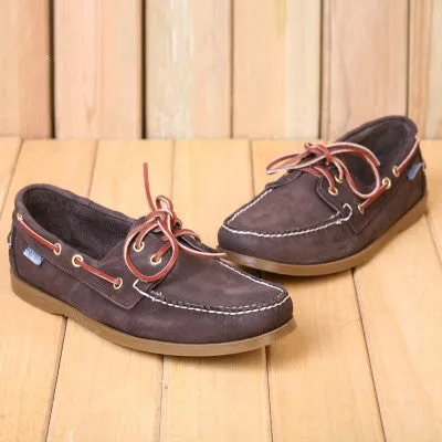 Comfortable Flat Work Shoes Spring /Autumn Fashion Casual Men's Boat shoes European style Lace-up Flat Round toe lightweight men's shoes