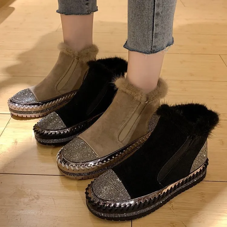 Nanccy Thick-soled Rhinestone Fashion Boots 2 Good Socks For Work