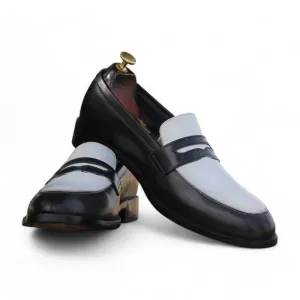 Ballerina Loafers Handcrafted Men's Navy Leather Loafers