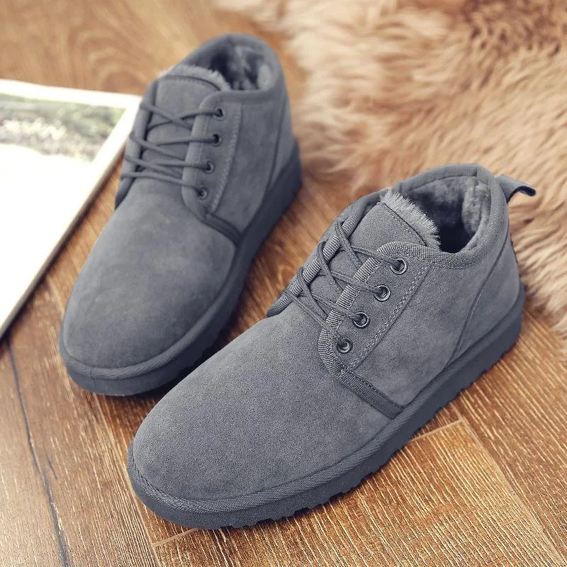 Classic Men's Winter Boots - Ankle Snow Boots 1 Inch Flat Shoes