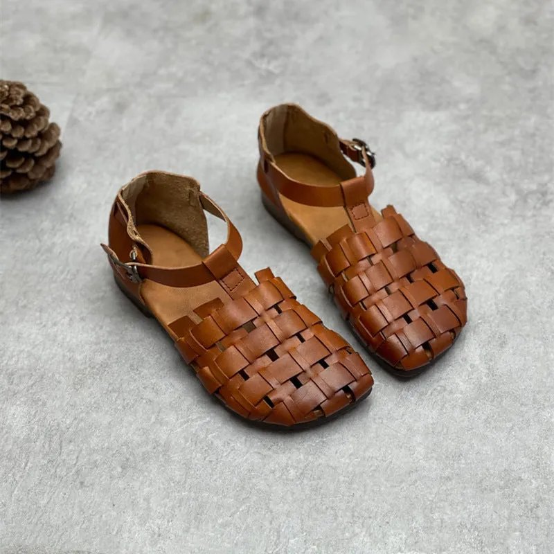 Womans Genuine Leather Woven Closed Toe Fisherman Sandals Like Birkenstock