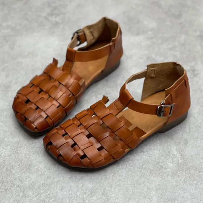 Womans Genuine Leather Woven Closed Toe Fisherman Sandals Sandals Grande St Lucian