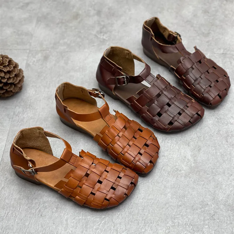 Mayari Sandals Womans Genuine Leather Woven Closed Toe Fisherman Sandals