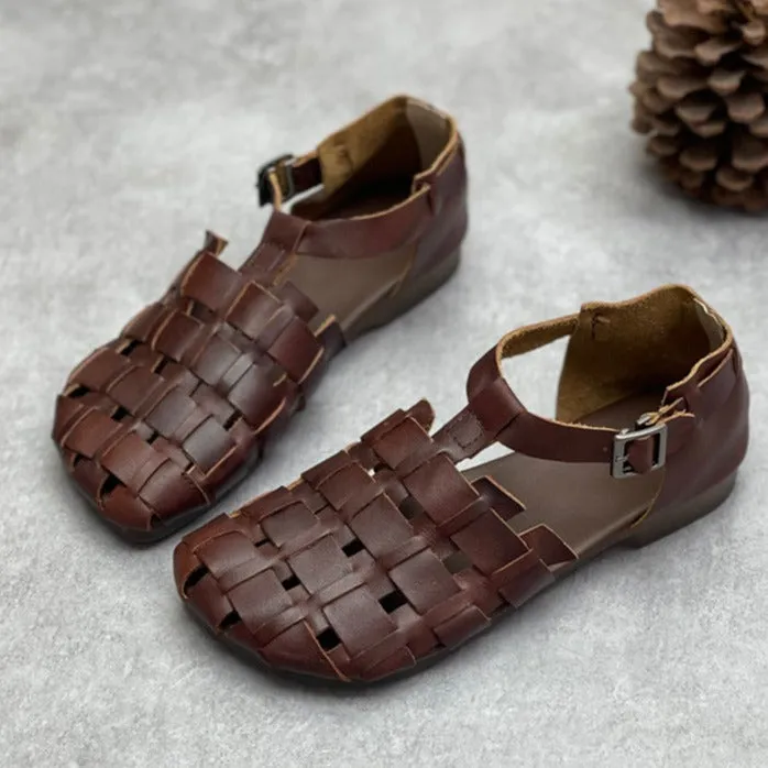 Womans Genuine Leather Woven Closed Toe Fisherman Sandals Sandals New