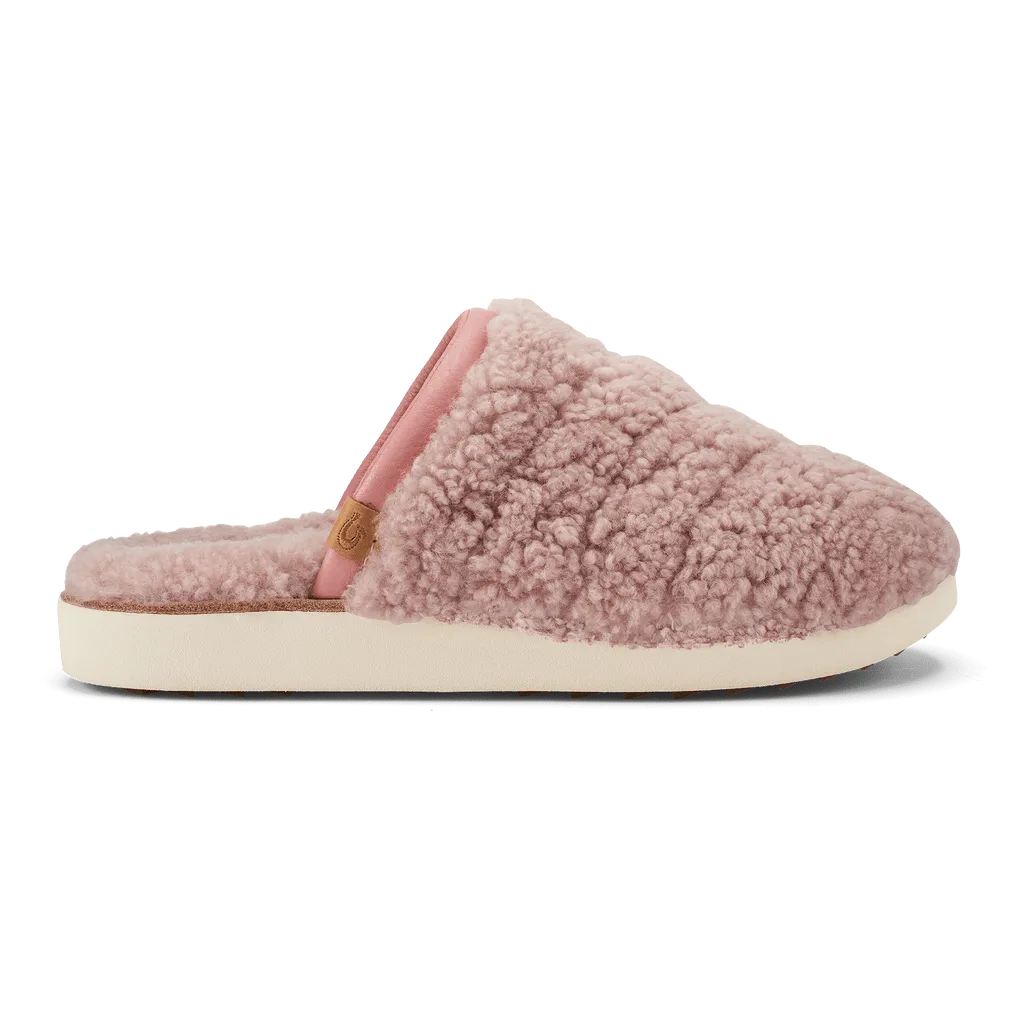 OluKai Women's Pupu Mua Slippers- Pink Sea Salt Fuzzy Bear Slippers