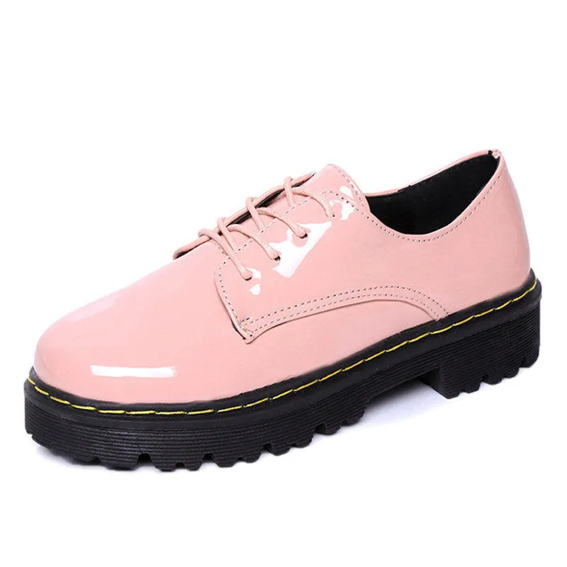 Pink Oxfords Shoes Woman Platform Creepers Patent Leather Flats Casual Lace-Up Loafers Women Brogue Shoes XWD3491 Designer Chunky Loafers