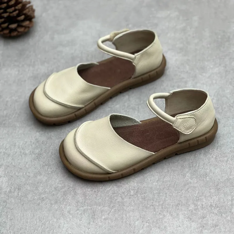 Low Heeled Sandals Women's Retro Handmade Genuine Leather Flats Sandals