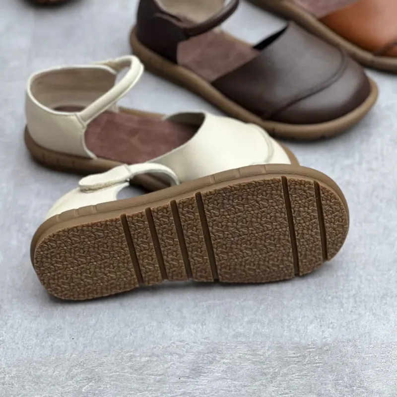 Ankle Strap Flat Sandals Women's Retro Handmade Genuine Leather Flats Sandals