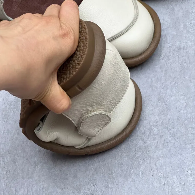 Women's Retro Handmade Genuine Leather Flats Sandals Biking With Sandals