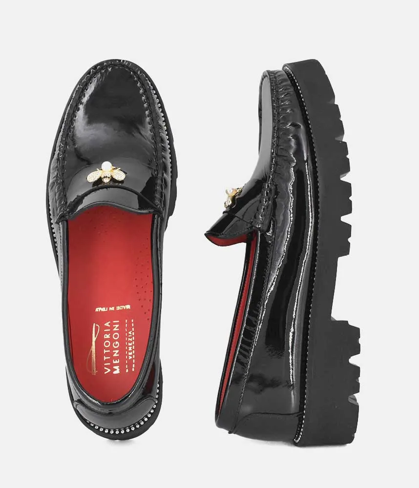Vittoria Mengoni Black Patent Dressy Loafers Penny Strap Loafers