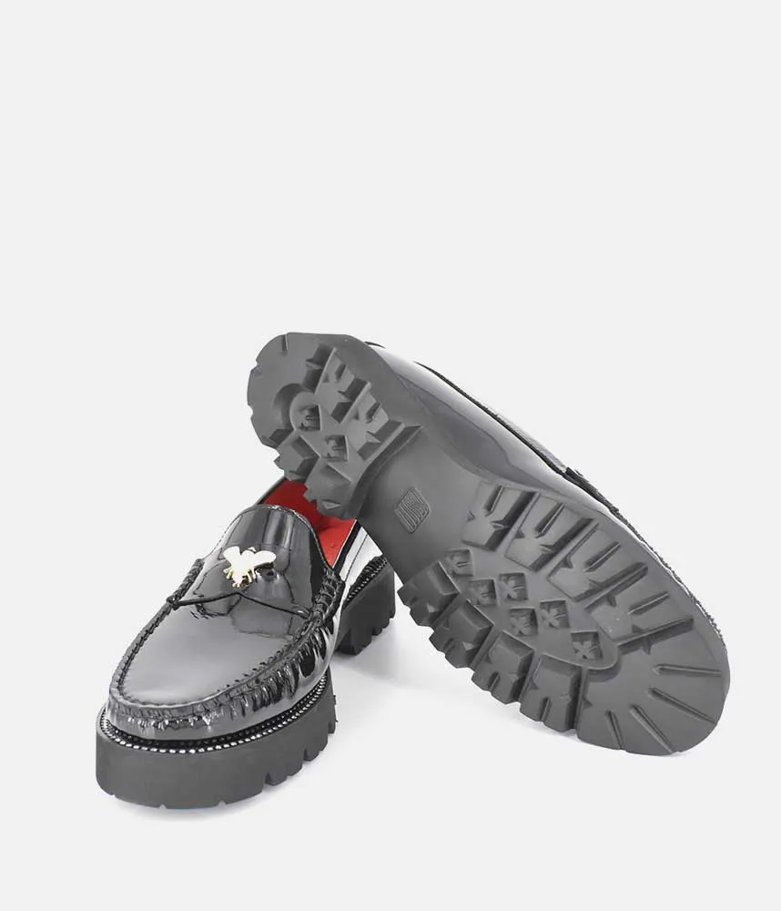 Vittoria Mengoni Black Patent Dressy Loafers Fringe Loafers