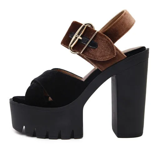 Sandals For People With Flat Feet Buckle Square High Heels