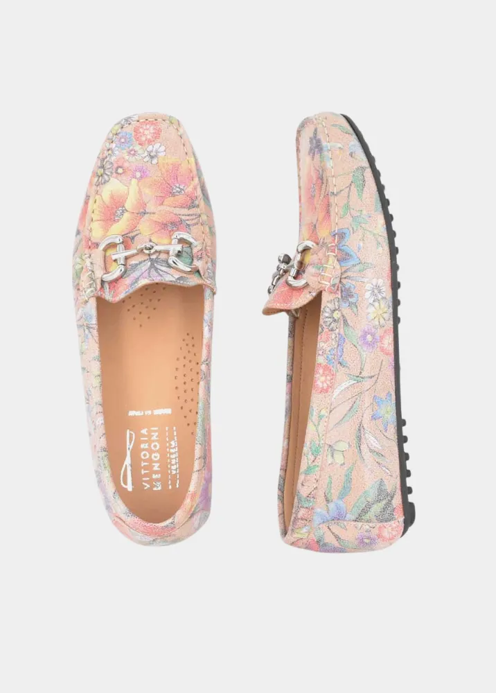 Leather Slip On Loafers Vittoria Mengoni Pretty Floral Loafers