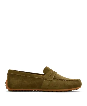 Bass Shoes Penny Loafers Selene Driving Moc - Dark Olive Suede