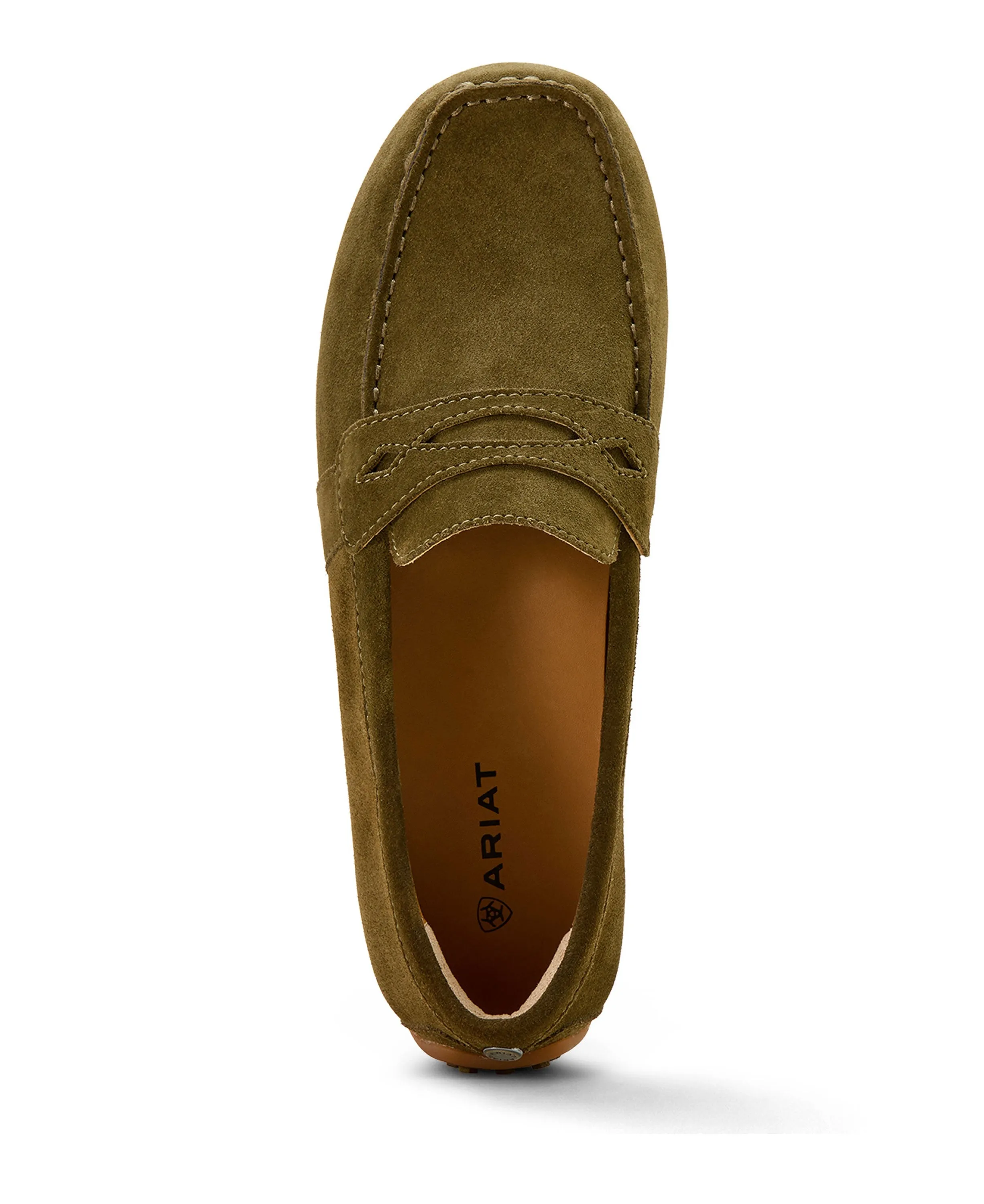 Selene Driving Moc - Dark Olive Suede Loafers With Crystals