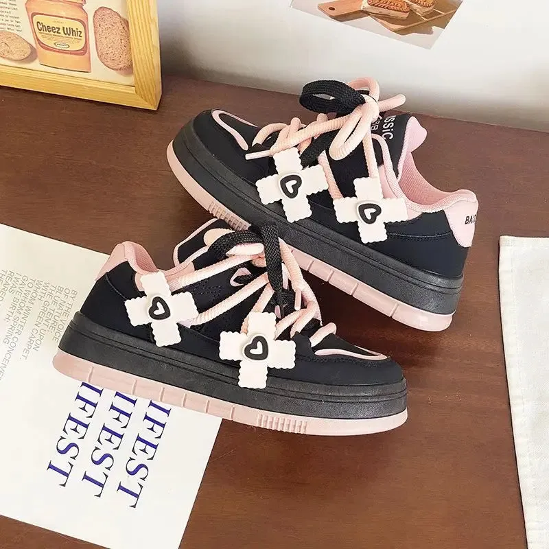 Top Luxury Sneakers binfenxie  -  Designer Women Pink Breathable Flower Sneakers Cute Patchwork Shoes Thick Heel Sneakers Casual Running Platform Y2K Bread Shoes