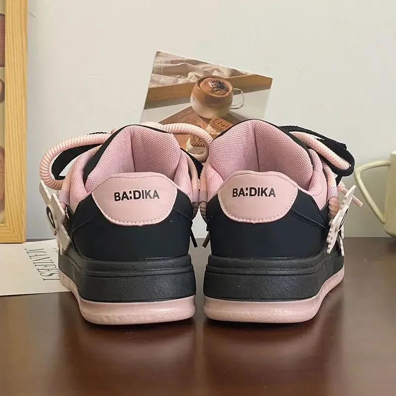 binfenxie  -  Designer Women Pink Breathable Flower Sneakers Cute Patchwork Shoes Thick Heel Sneakers Casual Running Platform Y2K Bread Shoes Most Sneakers